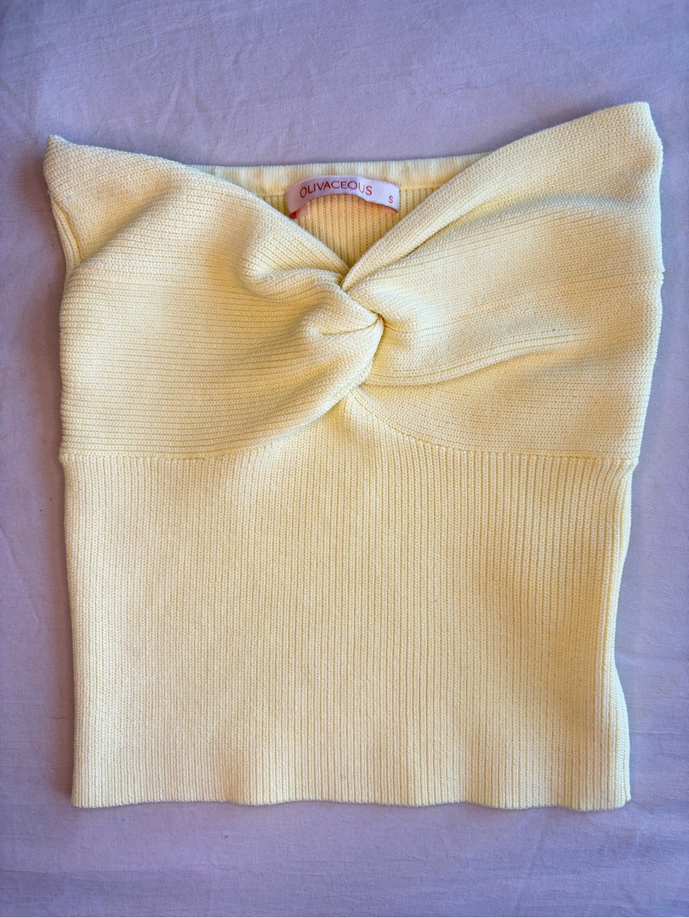 Olivaceous Pale Yellow Twist-Knot Knit Tube Sweater knit